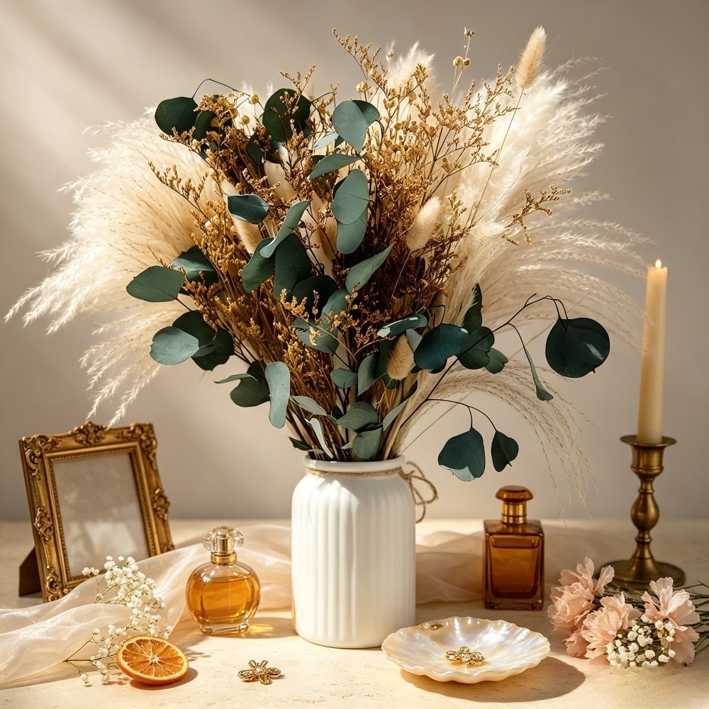 Dried Flower Bouquet - باقة عشب البامباس المجفف الطبيعي، أوراق