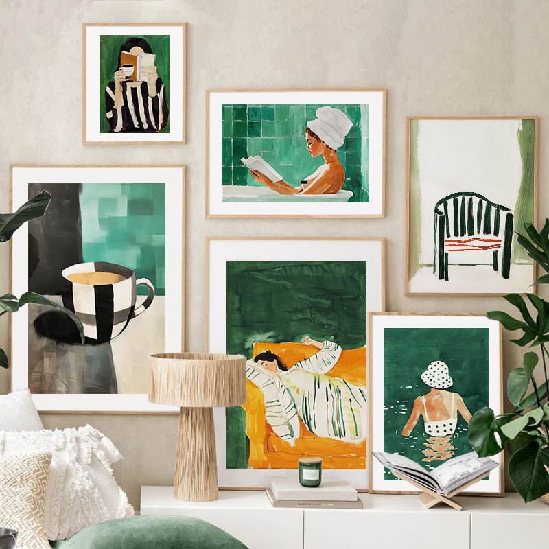 Home Decor Niche - الأخضر مخطط فتاة كتاب حوض استحمام