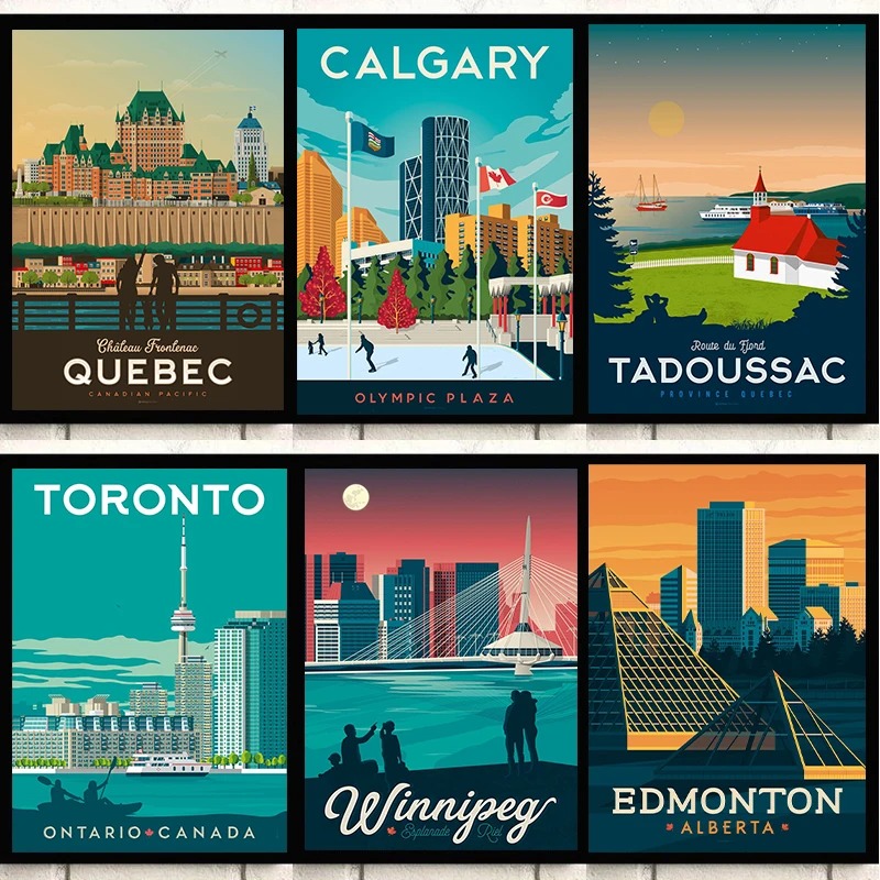 ملصق سياحي لمدن كندا: كيبيك، م - مراجعة Home Decor Canada وسعره