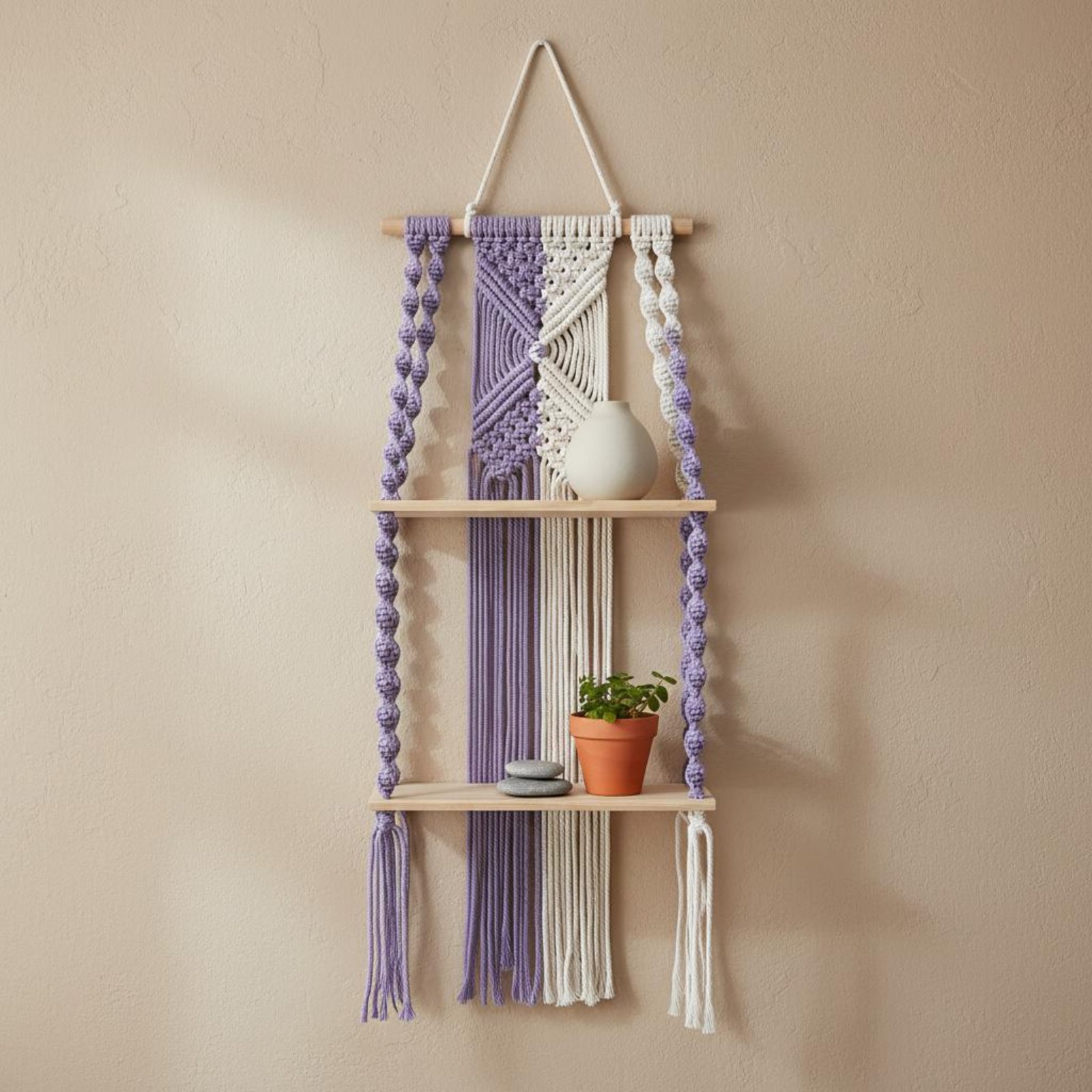 رف جداري بوهيمي معلق مصنوع يدو - مراجعة Macrame Wall Hanging وسعره
