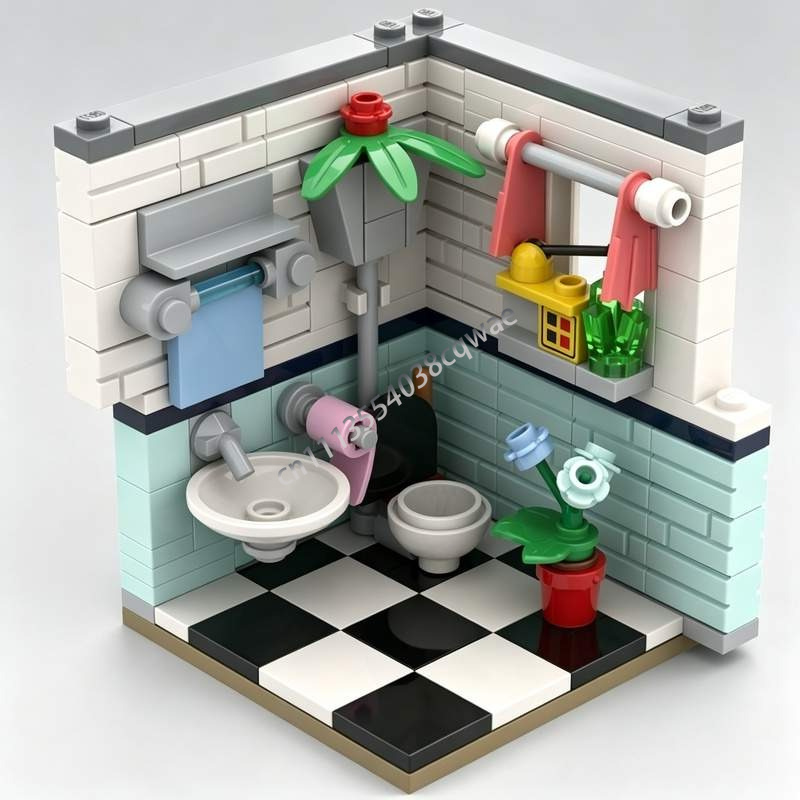 145 قطعة نموذج حمام داخلي MOC، - مراجعة Home Decor Habitat وسعره