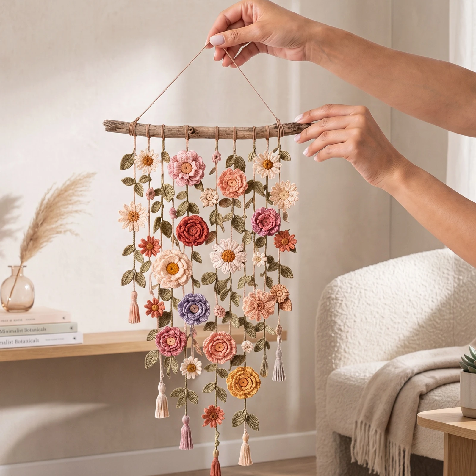 ديكور زهور على شكل كروم بوهو،  - مراجعة Macrame Wall Hanging وسعره