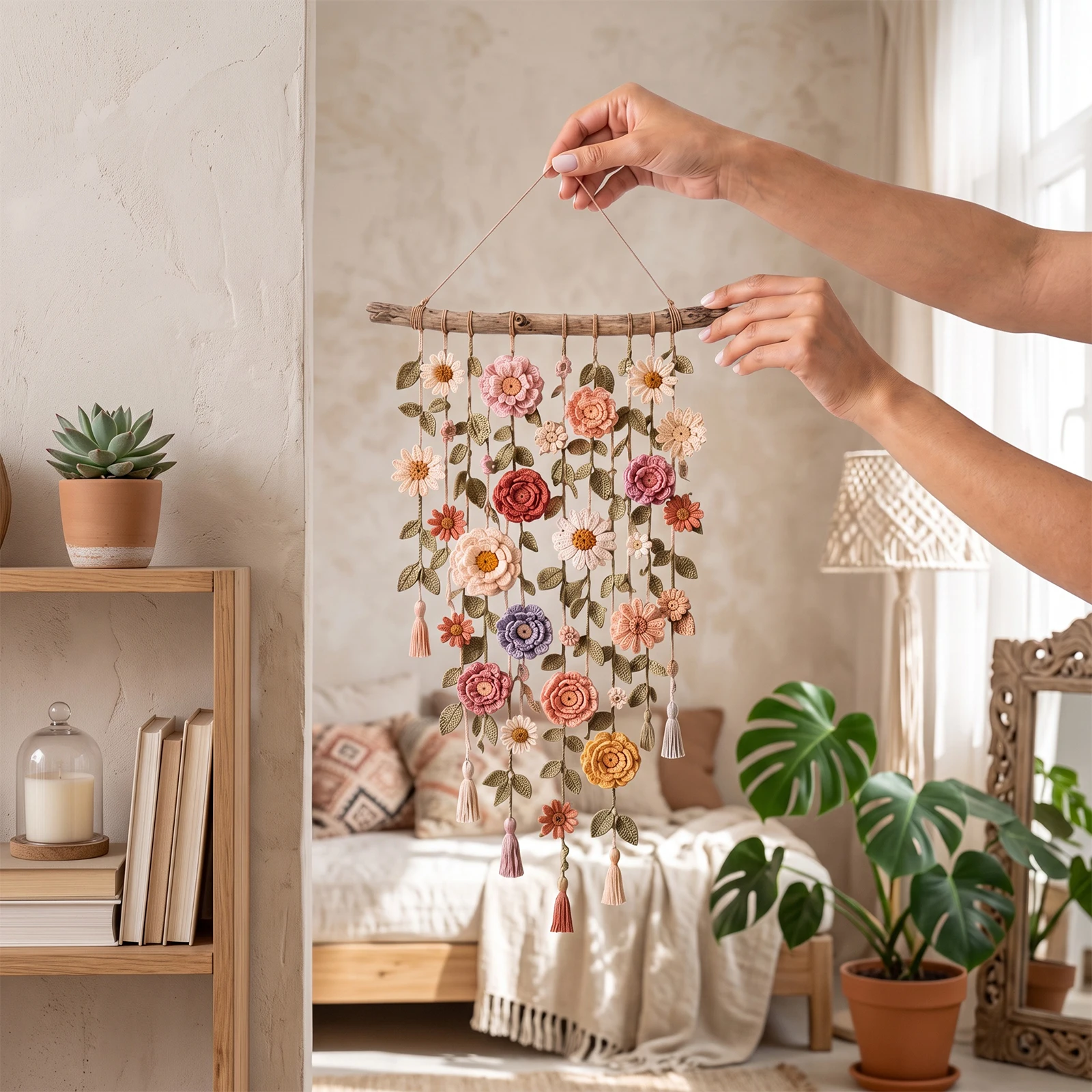 ديكور زهور على شكل كروم بوهو،  - مراجعة Macrame Wall Hanging وسعره